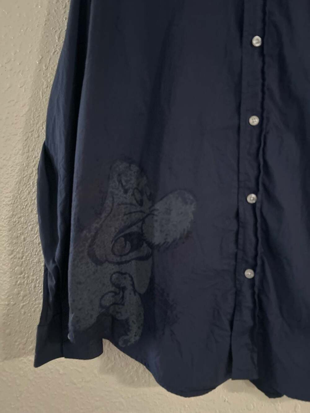 Vintage Disney Store Men's Navy Blue Grumpy Button-Up Long Sleeve Shirt - Picture 2 of 5